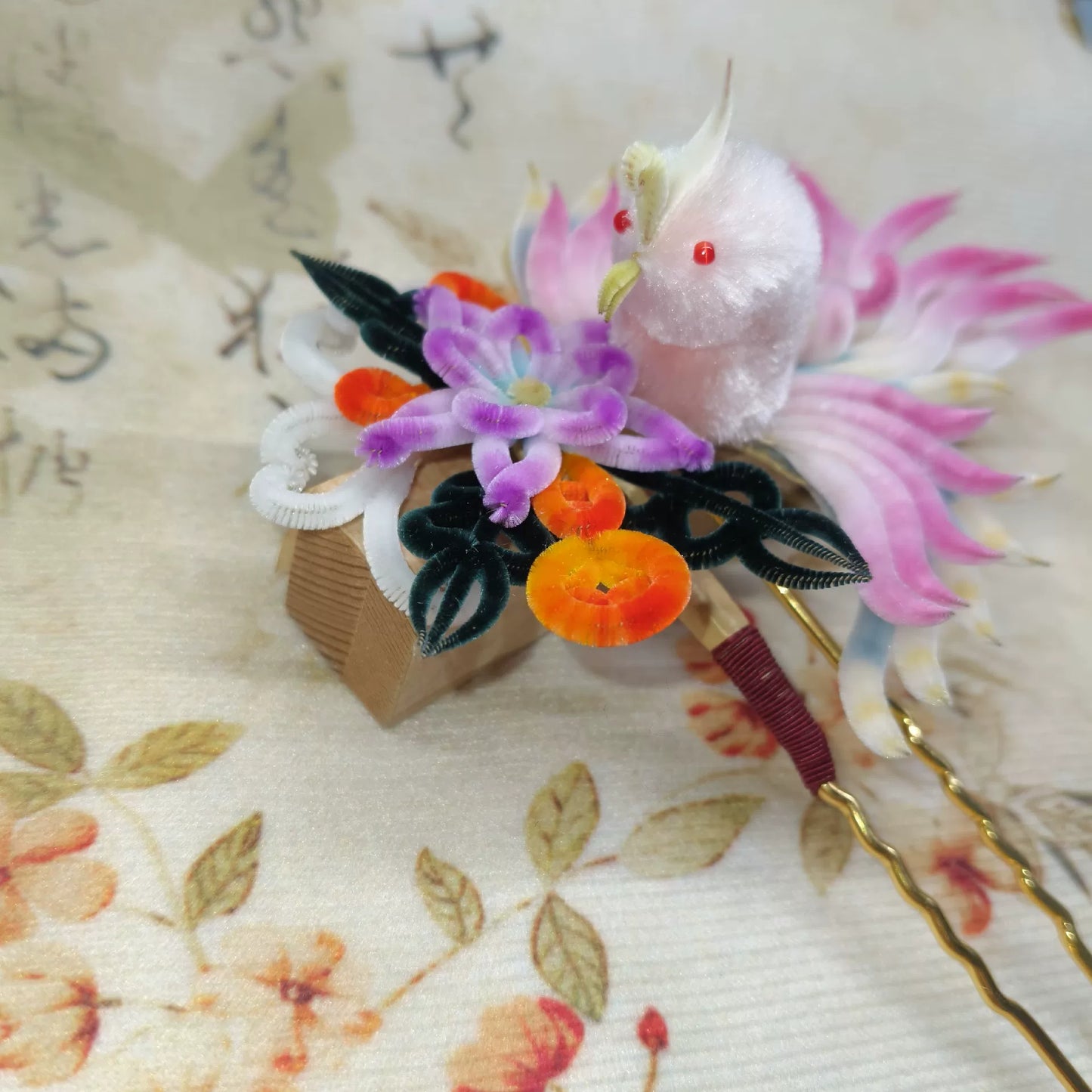 Handmade Ronghua Phoenix Hairpin - Mulberry Silk Velvet Flower Hair Accessory