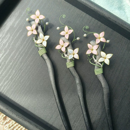Handmade Ronghua Vine Flower Hairpin - Mulberry Silk Velvet Blossom Hair Pin