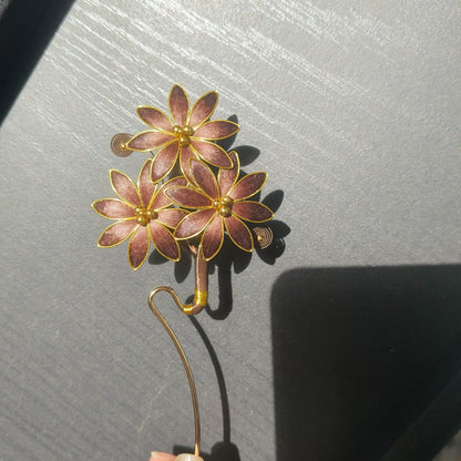 Handmade Ronghua Flower Hairpin - Mulberry Silk Velvet Blossom Hair Pin with Gold Accents