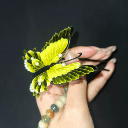 Handmade Ronghua Butterfly Hairpin - Mulberry Silk Velvet Butterfly Hair Pin with Pearls