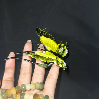 Handmade Ronghua Butterfly Hairpin - Mulberry Silk Velvet Butterfly Hair Pin with Pearls