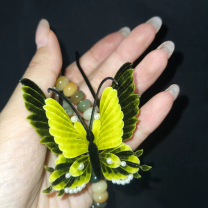 Handmade Ronghua Butterfly Hairpin - Mulberry Silk Velvet Butterfly Hair Pin with Pearls