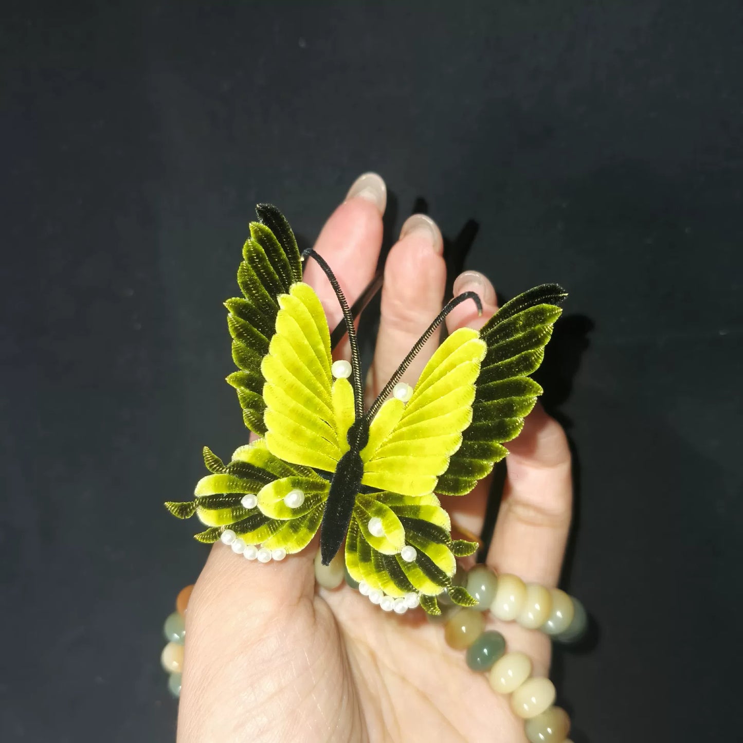 Handmade Ronghua Butterfly Hairpin - Mulberry Silk Velvet Butterfly Hair Pin with Pearls