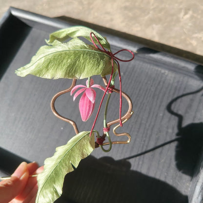 Handmade Ronghua Banana Leaf Hairpin - Mulberry Silk Velvet Plant Hair Pin with Pink Flower