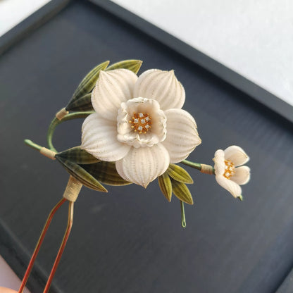 Handmade Ronghua Camellia Hairpin - Natural Silk Flower Hair Accessory