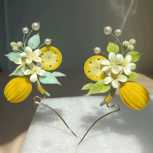 Handmade Ronghua Lemon Summer Hairpin - Natural Silk Flower Hair Accessory