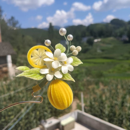 Handmade Ronghua Lemon Summer Hairpin - Natural Silk Flower Hair Accessory