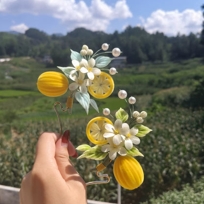 Handmade Ronghua Lemon Summer Hairpin - Natural Silk Flower Hair Accessory