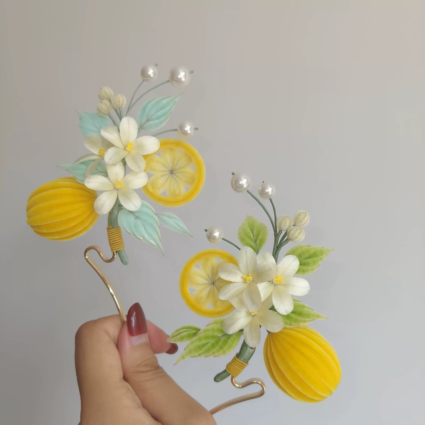 Handmade Ronghua Lemon Summer Hairpin - Natural Silk Flower Hair Accessory