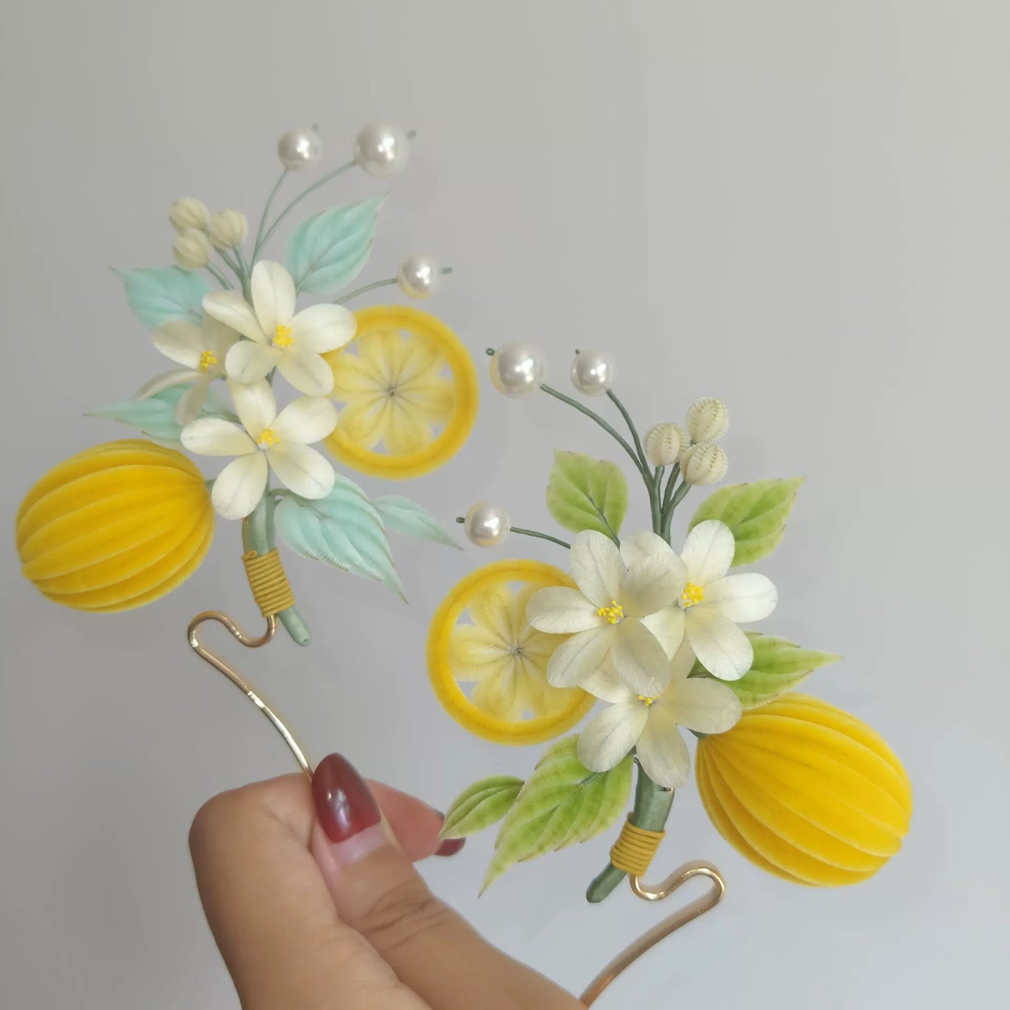 Handmade Ronghua Lemon Summer Hairpin - Natural Silk Flower Hair Accessory