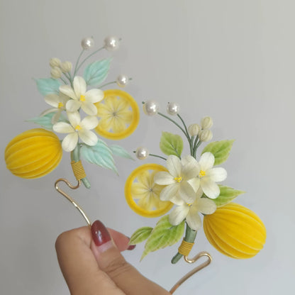 Handmade Ronghua Lemon Summer Hairpin - Natural Silk Flower Hair Accessory