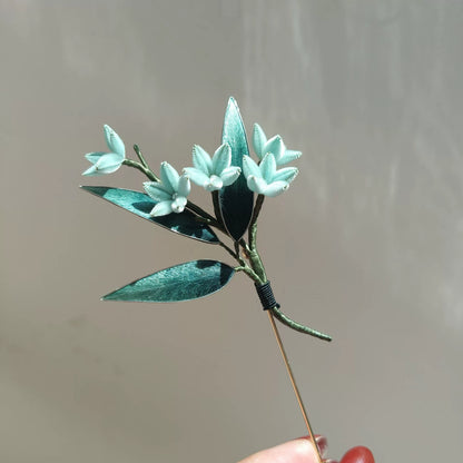 Handmade Ronghua Bamboo Leaf Brooch - Natural Silk Velvet Flower Pin