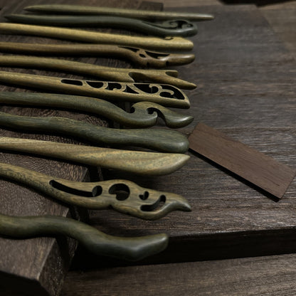 Natural Green Sandalwood Hair Stick Set - Premium Heartwood Designs #18cm绿檀