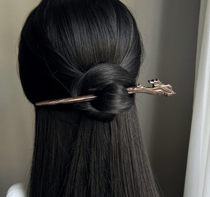 Natural Big-Leaf Rosewood Hair Stick - Shanbai Branch Design Hairpin #山柏