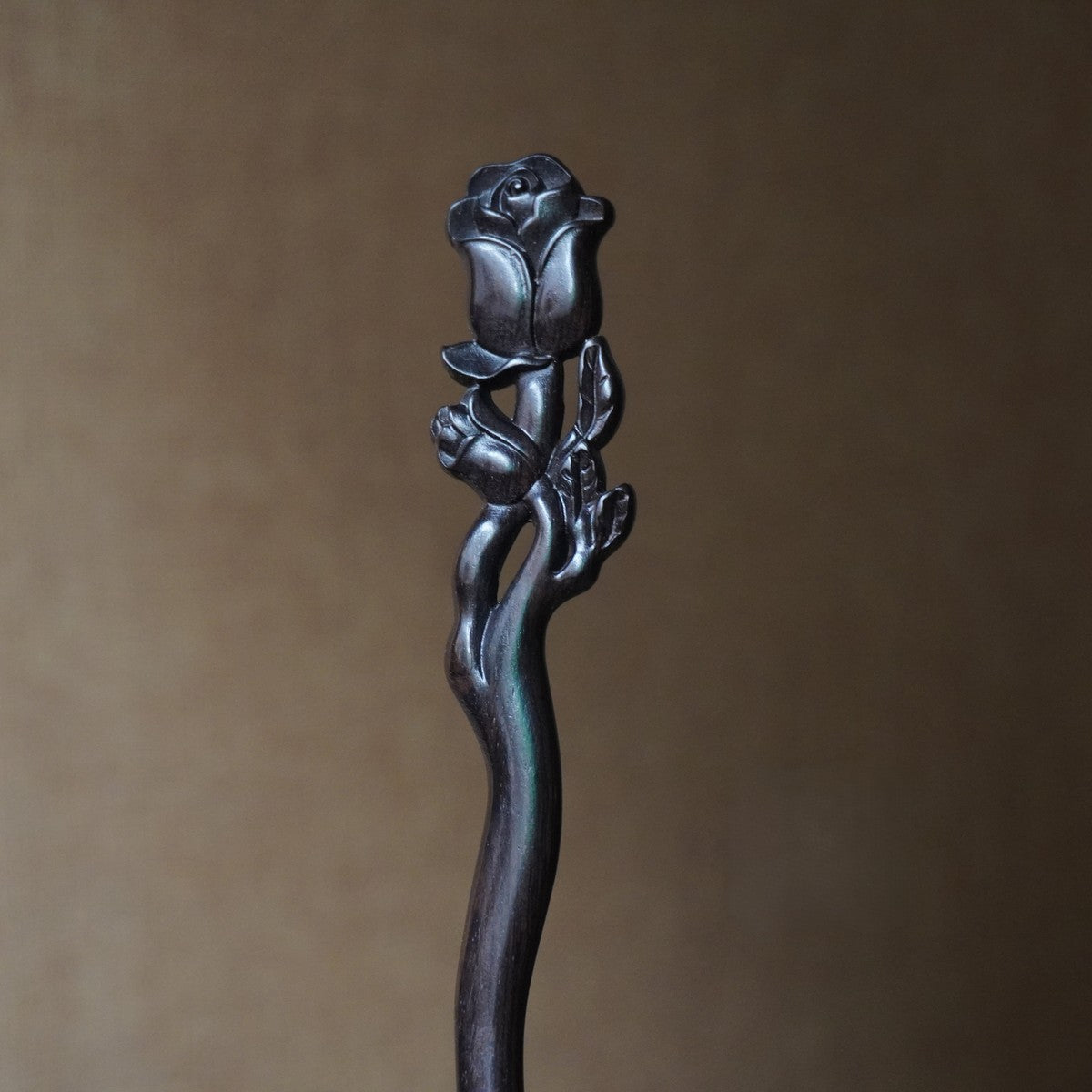 Natural African Blackwood Hair Stick - Rose Flower Design #玫瑰