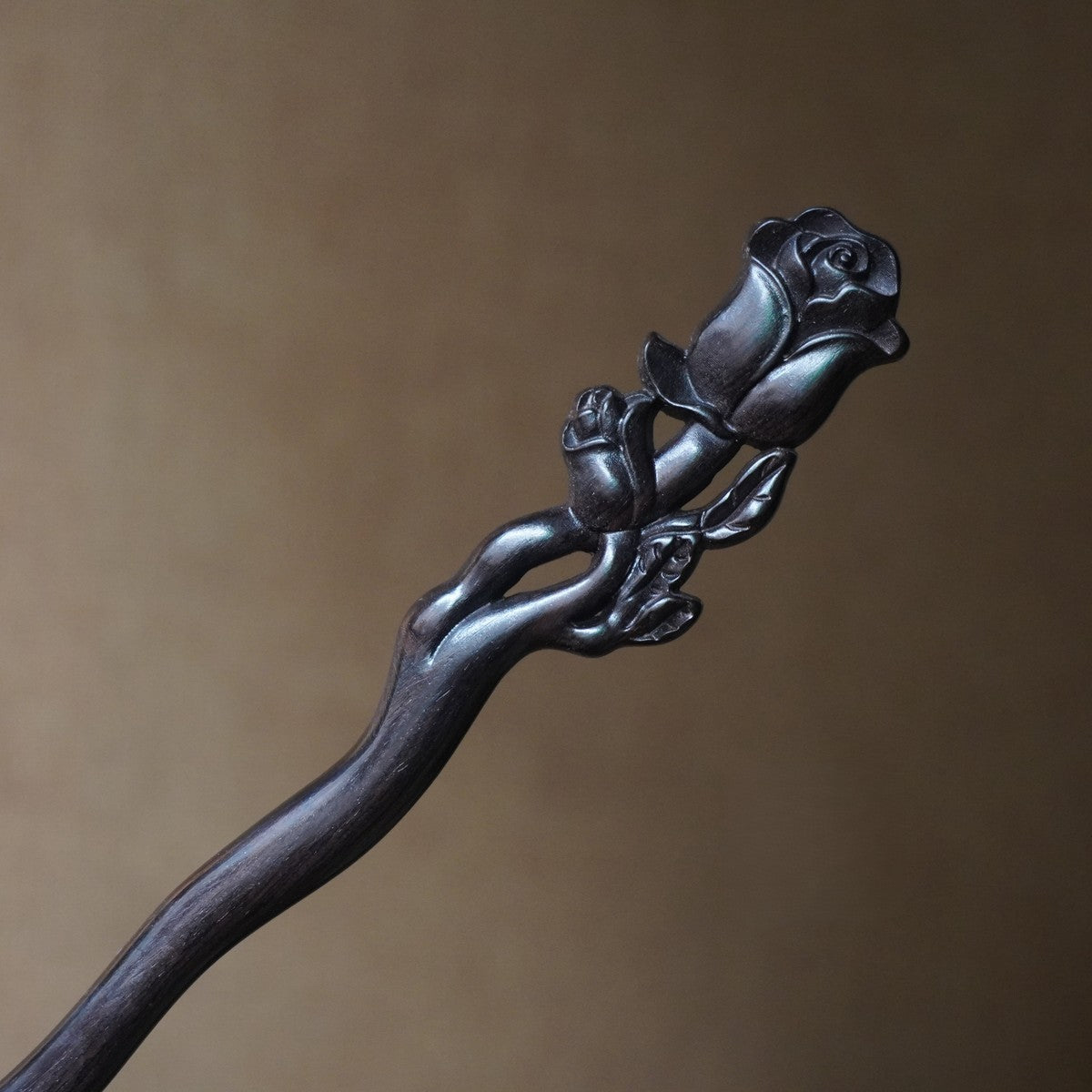 Natural African Blackwood Hair Stick - Rose Flower Design #玫瑰