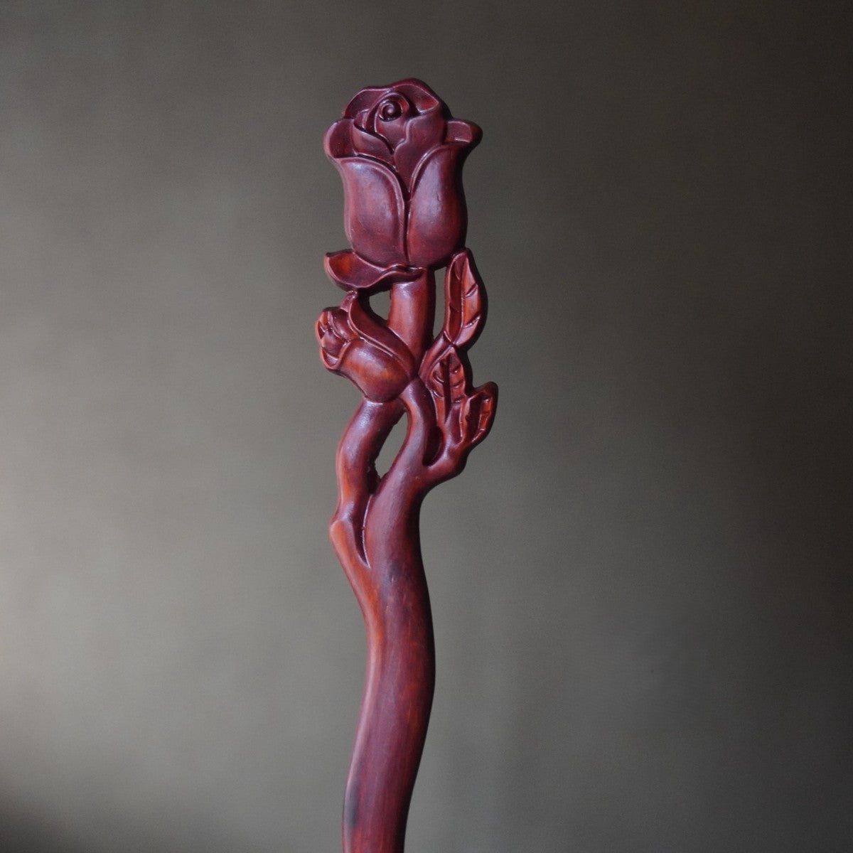 Natural African Blackwood Hair Stick - Rose Flower Design #玫瑰