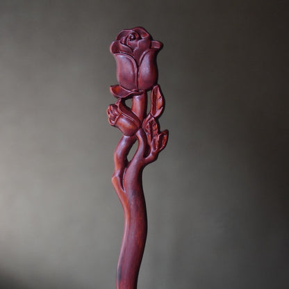 Natural African Blackwood Hair Stick - Rose Flower Design #玫瑰