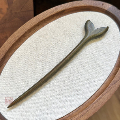 Natural African Blackwood and Green Sandalwood Hair Stick Set - Fish Tail Design #小鱼尾