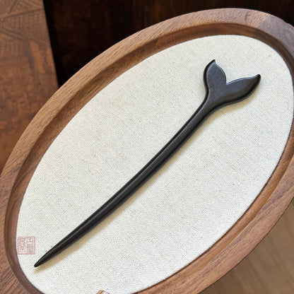 Natural African Blackwood and Green Sandalwood Hair Stick Set - Fish Tail Design #小鱼尾