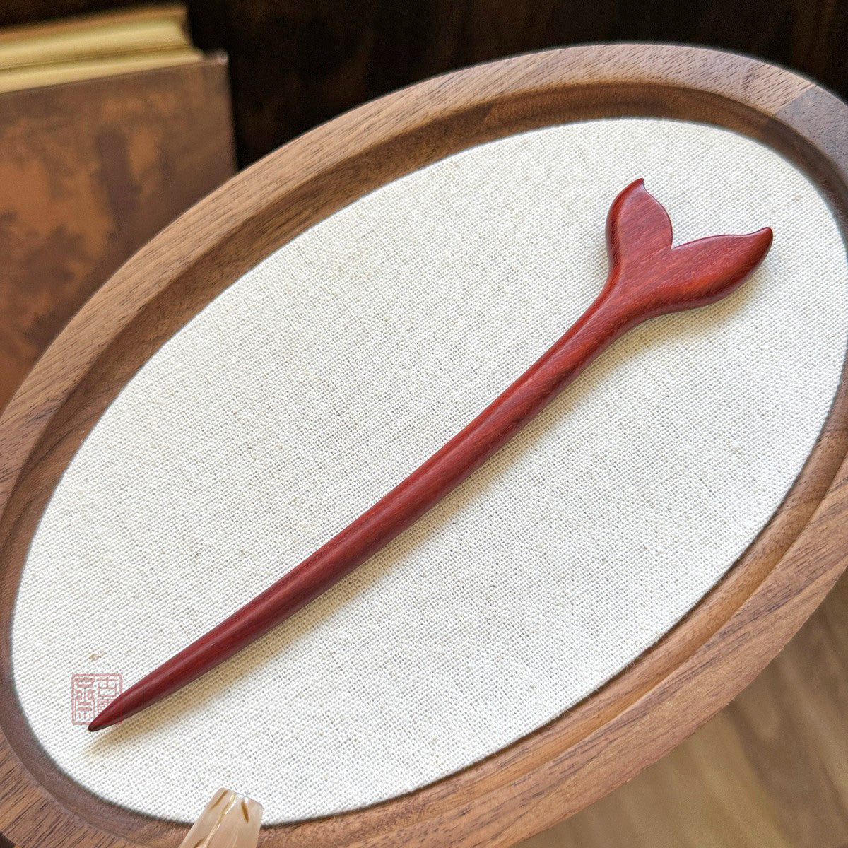 Natural African Blackwood and Green Sandalwood Hair Stick Set - Fish Tail Design #小鱼尾