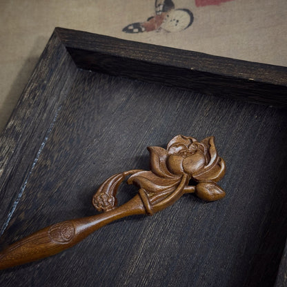 Natural Golden Phoebe Hair Stick - Floating Lotus Design 19.8cm #浮世莲