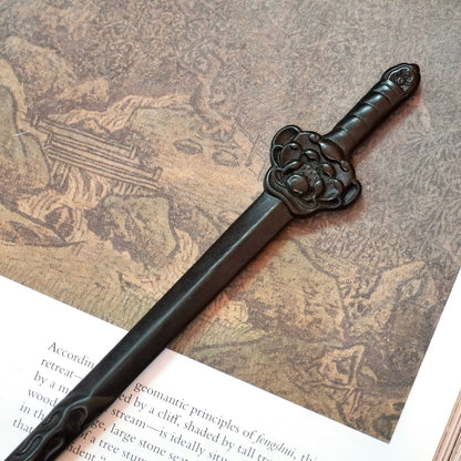Natural African Blackwood Hair Stick - Lotus Sword Design 17.5cm #莲凌