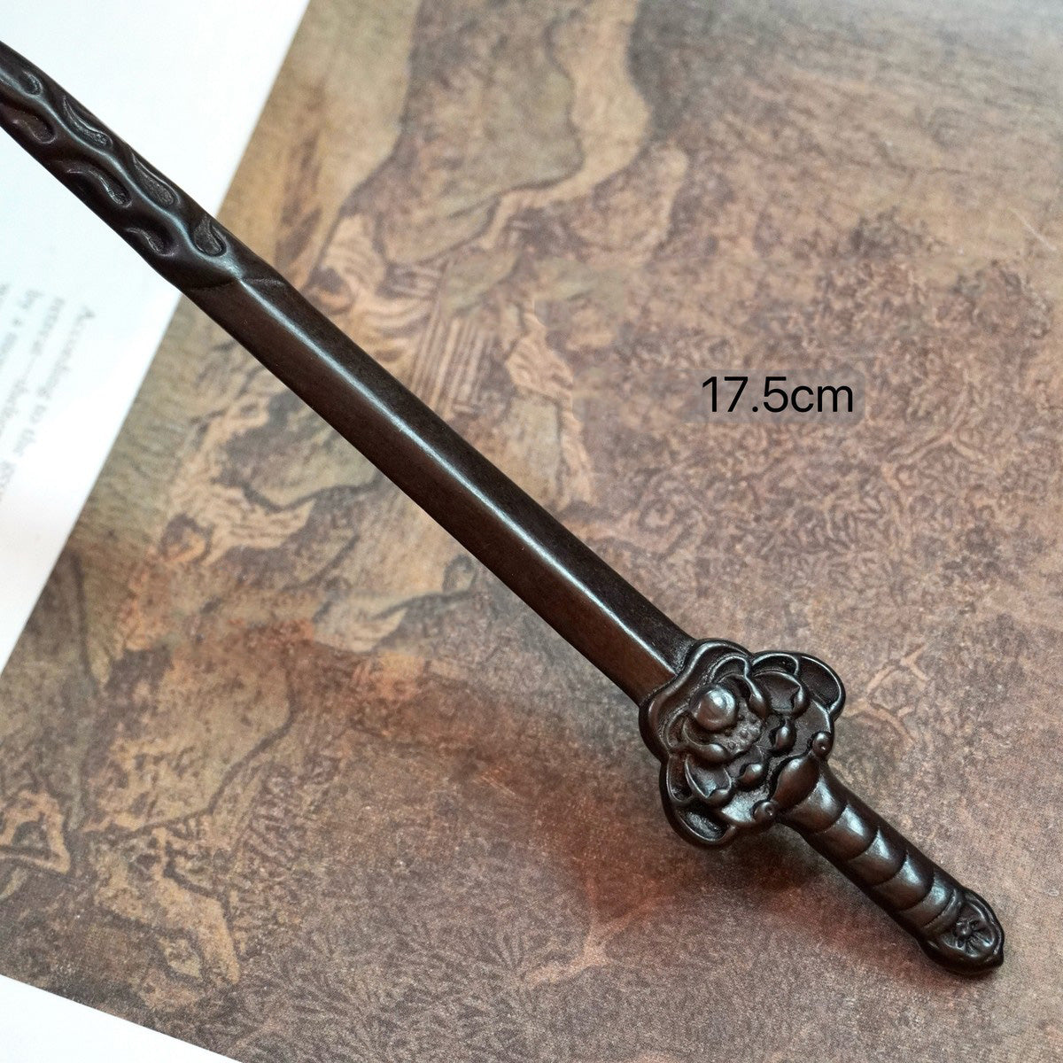Natural African Blackwood Hair Stick - Lotus Sword Design 17.5cm #莲凌