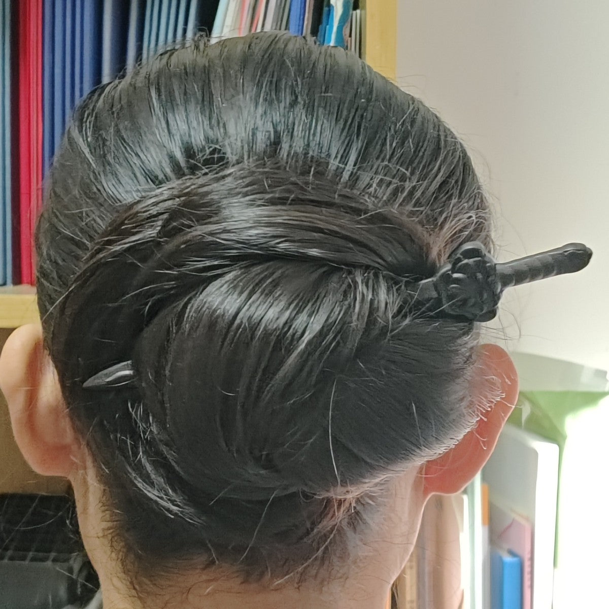 Natural African Blackwood Hair Stick - Lotus Sword Design 17.5cm #莲凌