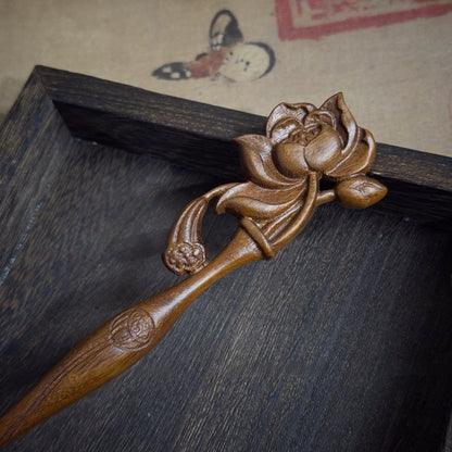 Natural Golden Phoebe Hair Stick - Floating Lotus Design 19.8cm #浮世莲