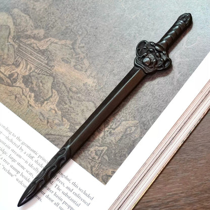 Natural African Blackwood Hair Stick - Lotus Sword Design 17.5cm #莲凌