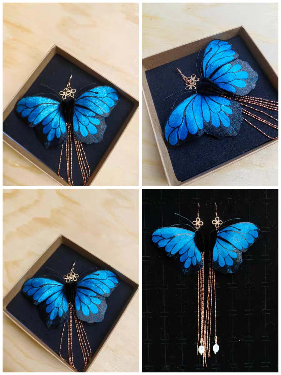 Butterfly Bespoke Earrings - Silk Earrings(Ronghua)