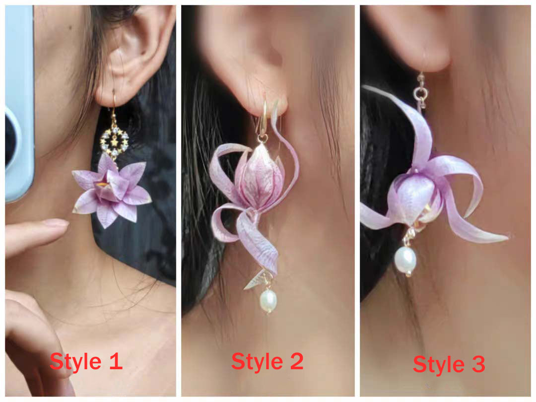 Lotus Bespoke Earrings - Silk Earrings(Ronghua)